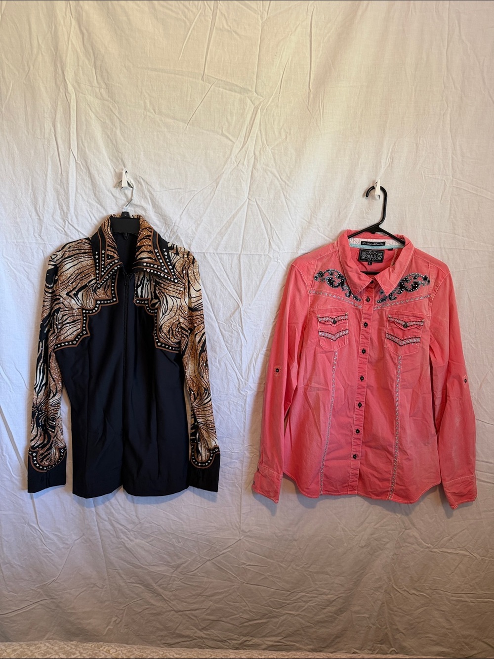 Women’s Equestrian Black & Brown Rhinestones & A Pink Embroidered Western Shirt